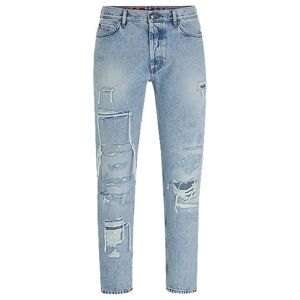 HUGO Tapered-fit jeans in blue denim with destroyed details