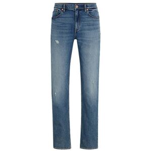 HUGO Slim-fit jeans in mid-blue distressed stretch denim