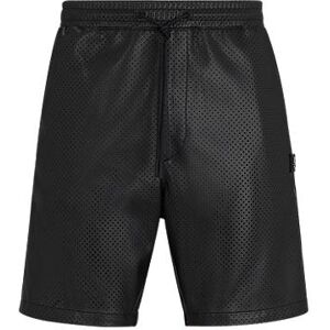 HUGO Perforated faux-leather shorts with stacked logo