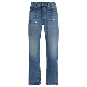 HUGO Regular-fit jeans in mid-blue paint-splashed denim