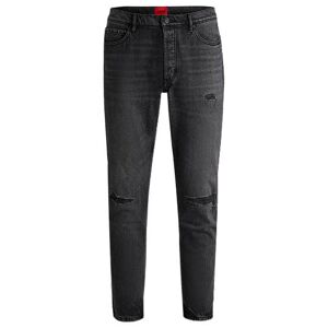 HUGO Tapered-fit jeans in black distressed denim