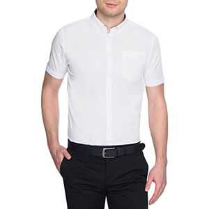 merc of London Men's Regular Fit Button Down Short Sleeve Dress Shirt, White, X-Small