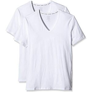 Calvin Herren T-Shirts Kurzarm V Neck V-Ausschnitt, Weiß (White), M