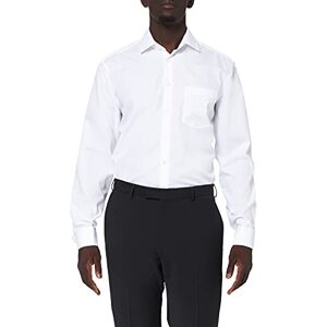 Seidensticker Men's Business Shirt Non-Iron Shirt with Straight Cut Regular Fit Long Sleeve Kent Collar Breast Pocket Cuff 100% Cotton (Kent Uma) White (01 white) plain, size: 45