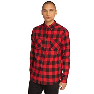 Urban Classics Men's Casual Checked Flannel Shirt with 2 Chest Pockets (Checked Flanell Shirt) Multicoloured (Blk/Red), size: l