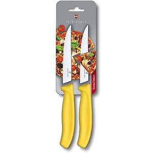 Victorinox , Swiss Classic, Profi Steak- und Pizzamesser, Extra Scharfe Klinge, Wellenschliff, 12 cm, Robuster Kunststoffgriff, Rostfreier Stahl, gelb