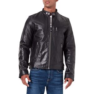 Schott NYC Men's Cafe Racer Leather Biker Long Sleeve Jacket, Black, Large