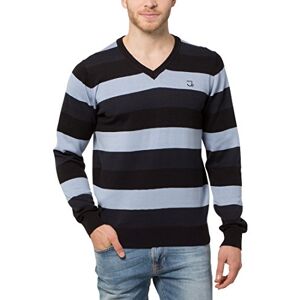 James Tyler Men's Jumper with V-Neck, Striped Lovely Soft Material, navy/light blue/black, M