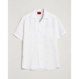 HUGO Ellino Short Sleeve Linen Shirt Open White men M Hvid