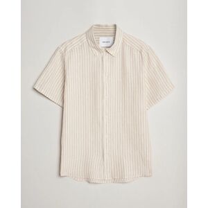 Les Deux Kris Linen Striped Short Sleeve Shirt Sand/Ivory men L Beige