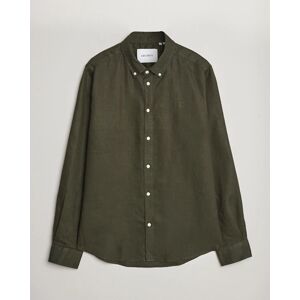 Les Deux Kristian Linen Button Down Shirt Olive Night men S Grøn