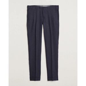 PT01 Slim Fit Pleated Linen Trousers Navy men 48 Blå