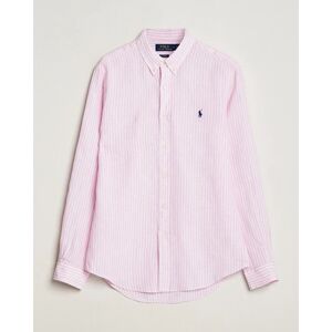 Polo Ralph Lauren Slim Fit Striped Button Down Linen Shirt Pink/White men L Pink