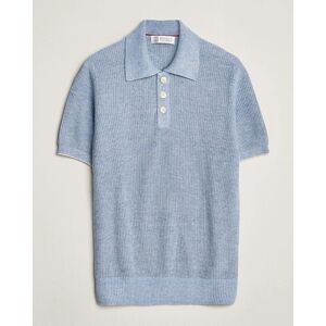 Brunello Cucinelli Cotton/Linen Rib Knitted Polo Light Blue men 50 Blå