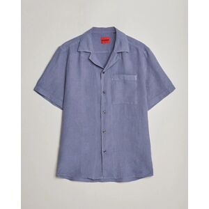 HUGO Ellino Short Sleeve Linen Shirt Open Blue men L Blå