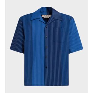 Marni Degrade Pinstripe Wool Bowling Shirt Blue Mix 52