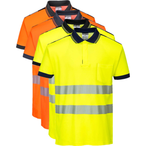 Portwest T180 Pw3 Hi-Vis Polo Shirt S/s L Orange/navy