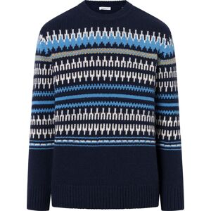 Knowledge Cotton Apparel Men's Knitted Pattern Crew Neck  Blue Stripe S, Blue Stripe