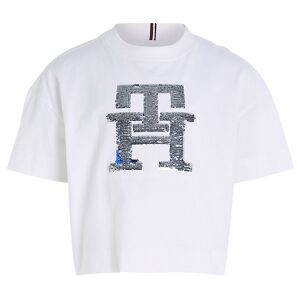 Tommy Hilfiger T-Shirt - Monogram Sequins - White M. Palietter - Tommy Hilfiger - 10 År (140) - T-Shirt