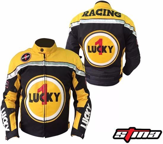 STINA Cazadora Moto  Lucky Racing Cordura Piel Amarillo ( Con Tara )