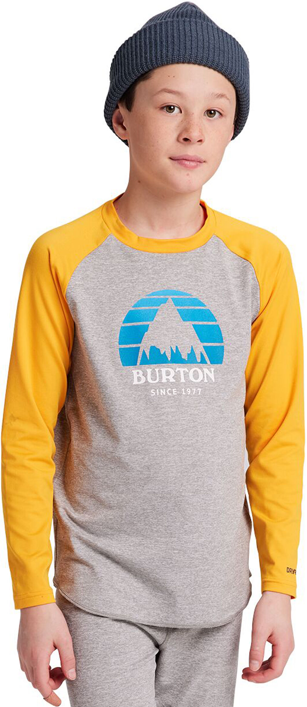 Burton BASE LAYER SHIRT KIDS GRAY HEATHER CADMIUM YELLOW M