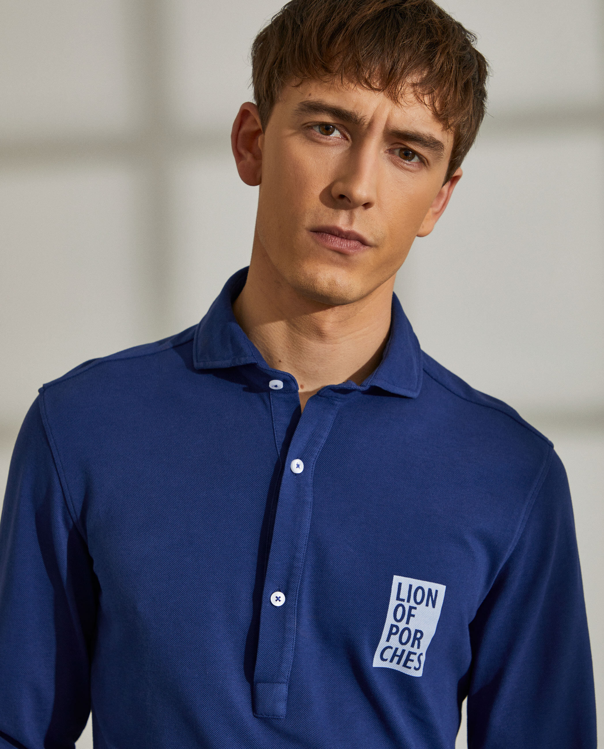 Lion of Porches Polo de piqué slim fit para hombre con mangas largas Azul Índigo