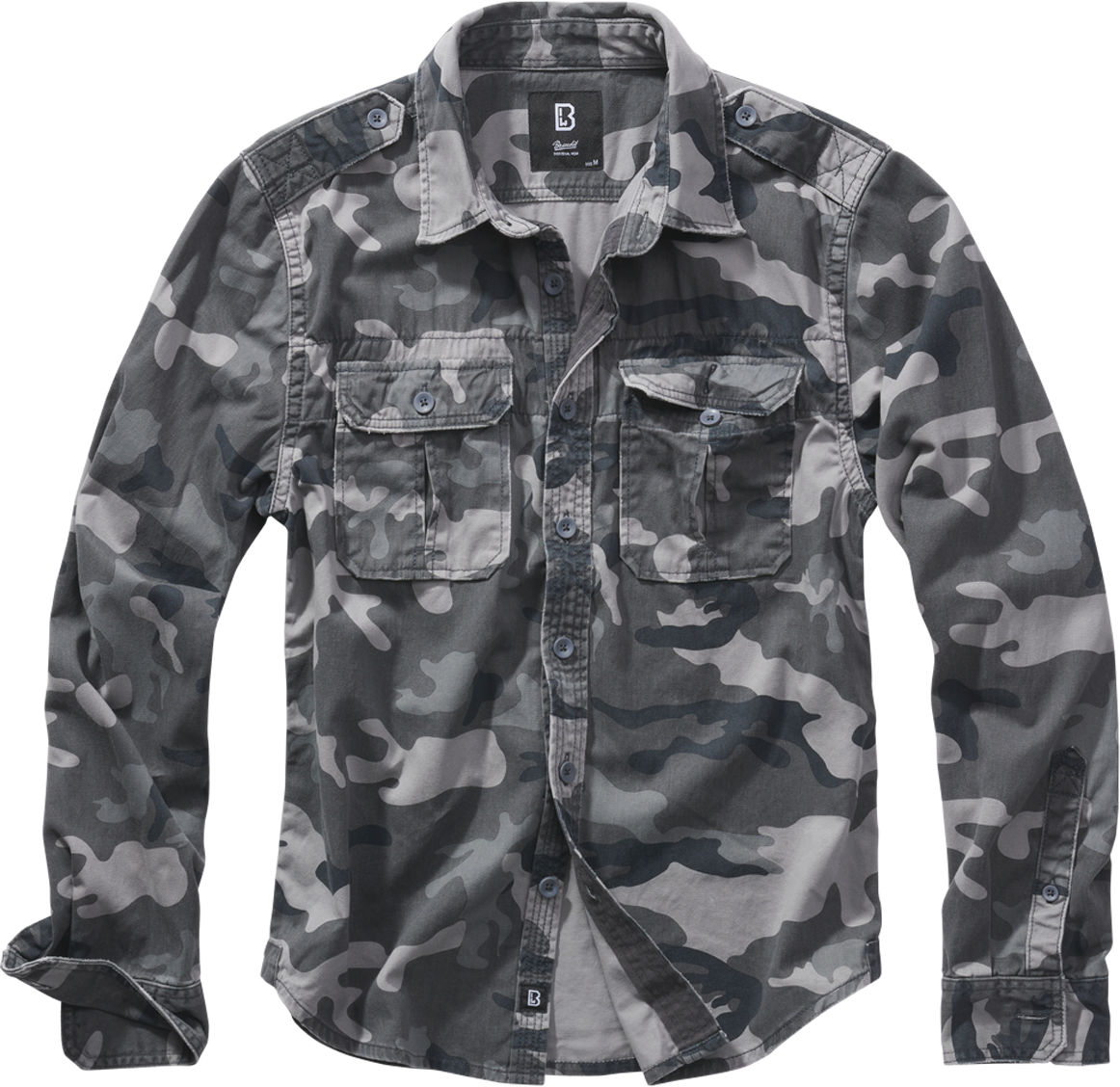 Brandit Camisa  Vintage Manga Larga Gris Camuflaje