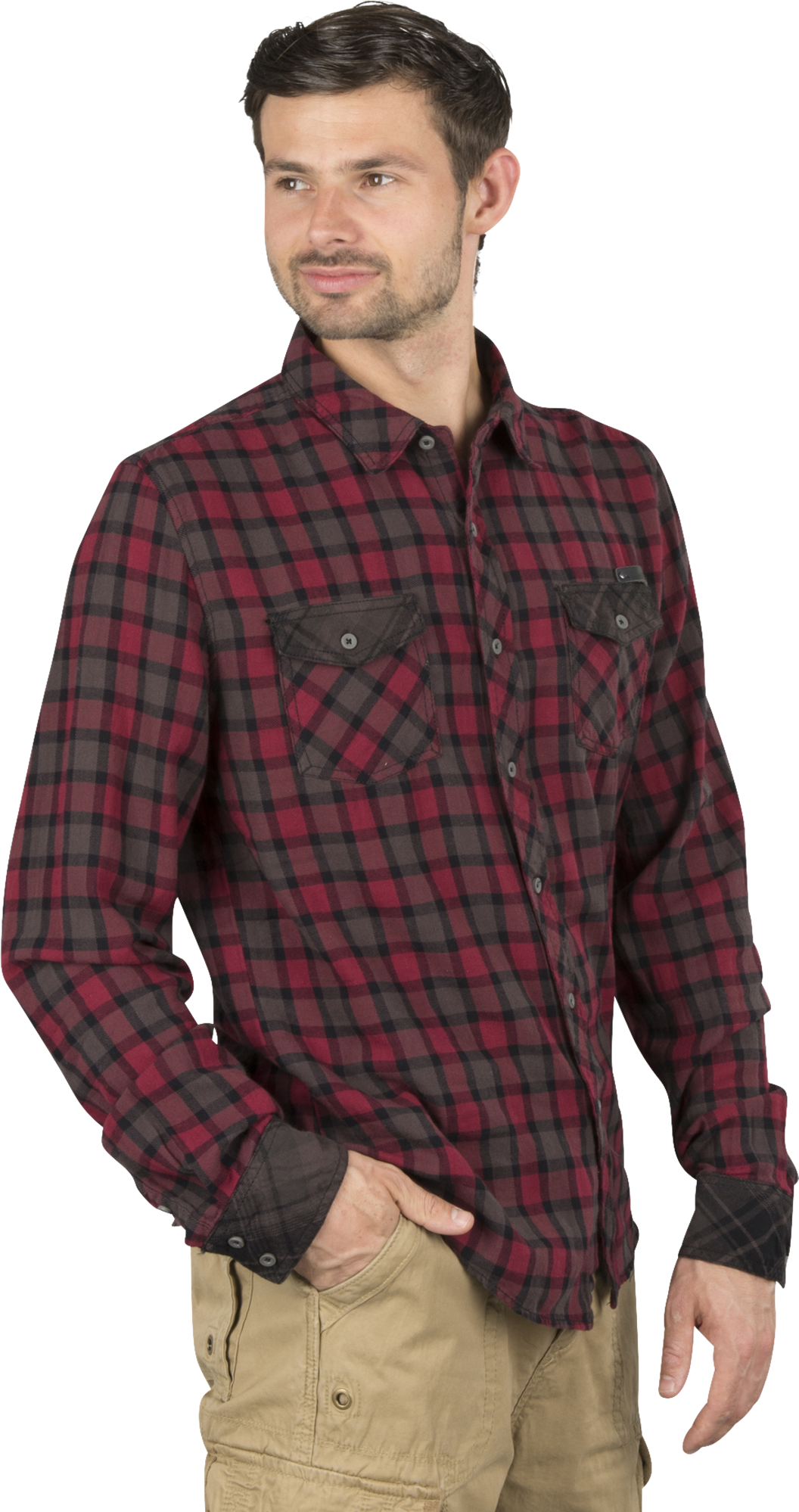 Brandit Camisa  Checkshirt Duncan Marrón-Rojo