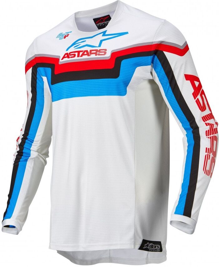 Camiseta Alpinestars Techstar Quadro Off White Azul Neon  3761122-2073