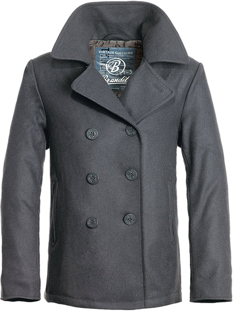 Brandit Pea Coat Chaqueta - Negro Gris (2XL)