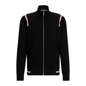 Boss Cotton-blend zip-up sweatshirt with signature-stripe trims