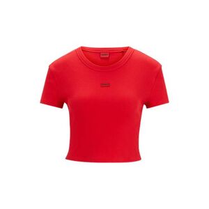 HUGO Stretch-cotton cropped slim-fit T-shirt with red logo label