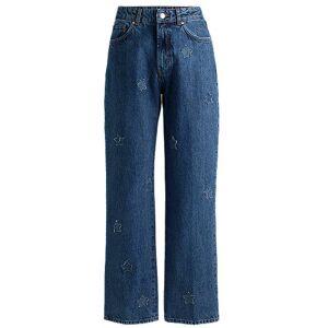 HUGO Relaxed-fit jeans in mid-blue star-patch denim