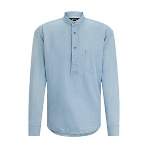 Boss Regular-fit popover shirt in cotton and linen