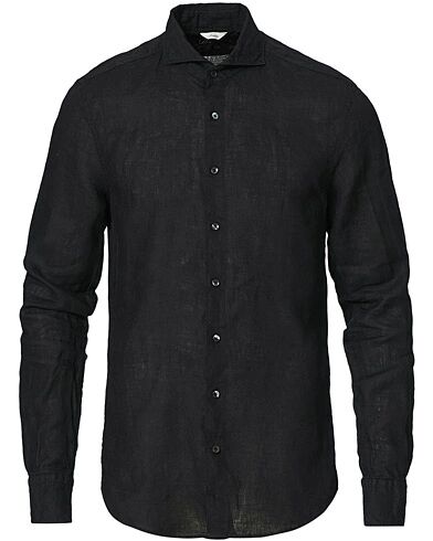Stenströms Slimline Linen Cut Away Shirt Black