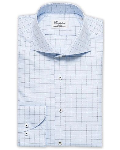 Stenströms Slimline Checked Shirt Light Blue