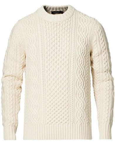 Morris Heritage Ramsey Wool/Cotton Cable Round Neck Creme