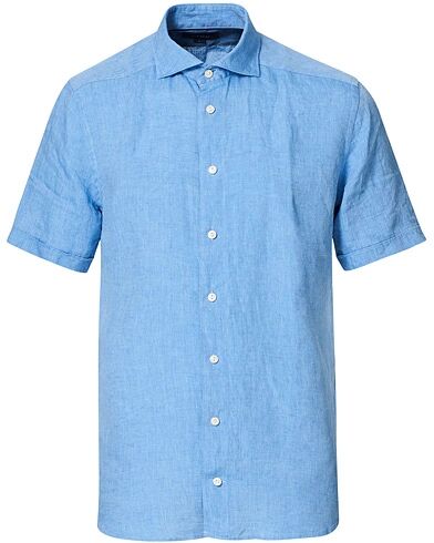 Eton Slim Fit Short Sleeve Linen Shirt Blue