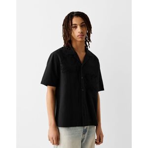 Bershka Chemise Manches Courtes Broderie Homme S Noir