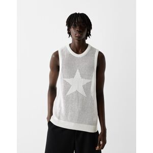 Bershka T-Shirt Bretelles Jacquard Étoile Homme Xs Blanc - Publicité