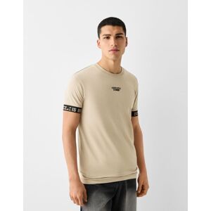 Bershka T-Shirt Manches Courtes Slim Bandes Homme M Camel