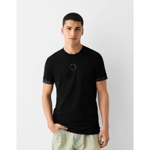 Bershka T-Shirt Manches Courtes Slim Bandes Homme Xs Noir