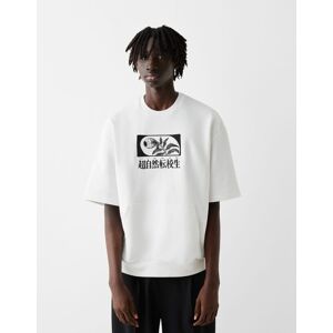 Bershka T-Shirt Junji Ito Collection Manches Courtes Molleton Broderie Homme Xl Blanc - Publicité