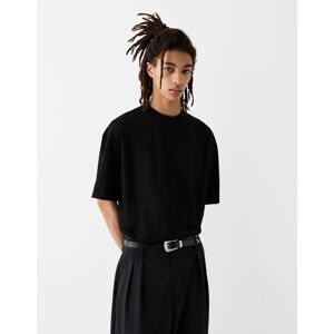 Bershka T-Shirt Manches Courtes Maille Côtelée Homme M Noir - Publicité