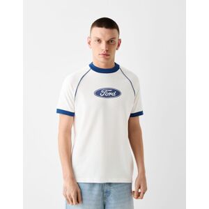 Bershka T-Shirt Manches Courtes Raglan Imprime Ford Boxy Homme Xs Blanc