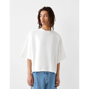 Bershka T-Shirt Cropped À Manches Courtes Homme L Blanc Cassé - Publicité