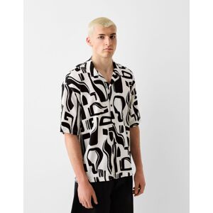 Bershka Chemise Manches Courtes Plissée Imprimée Homme S Blanc / Noir - Publicité