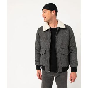 Blouson matelassé en maille chinée avec col sherpa amovible homme - L - gris - GEMO gris - Publicité