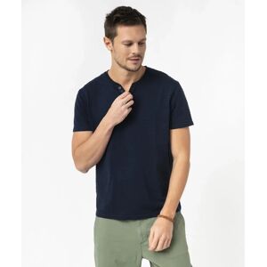 Tee-shirt manches courtes col fantaisie a rayures jacquard homme - XXXL - marine - GEMO marine