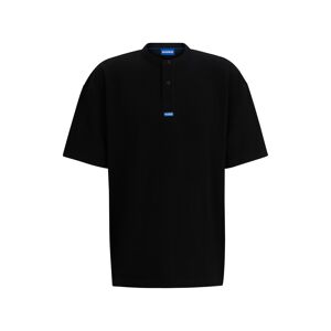 HUGO T-shirt ample en coton mélangé à col tunisien Noir M,L,S,XL,XS - Publicité